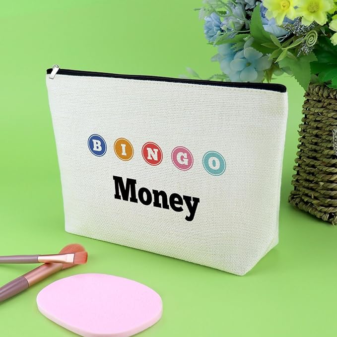 Bingo Gifts Bingo Money Game Makeup Bag Funny Gambler Gifts for Player Casino Lovers Cosmetic Bag Casino Gambling Presents for Best Friend Christmas Birthday Travel Cosmetic Pouch Gambling Presents