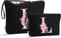 Vavabox A-Z Personalized Makeup Bag, Birthday Gifts for Women Mom, Gifts for Best Friend, Bride Bridesmaid Cosmetic bag (L, 04-Black Set)