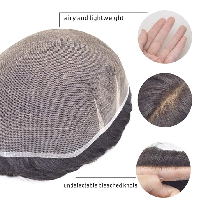 Lordhair Toupee for Men European human hair Full French Lace Hairpieces，Base Size 7x9 inch Hair Replacement System for Men Natural Hairline Human Hair Wig Medium Brown #5
