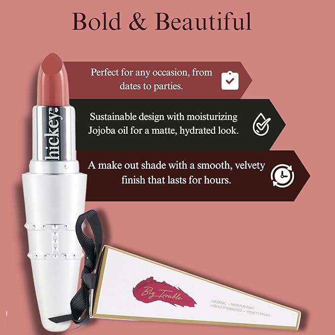 Hickey Lipstick Make Out Mauve Shades Refillable - Long Lasting Lipstick for Women, Hydrating & Moisturizing Shade, Lip Color for Women, Gluten-Free & Vegan with Highly Pigmented – 1.6 Ounces