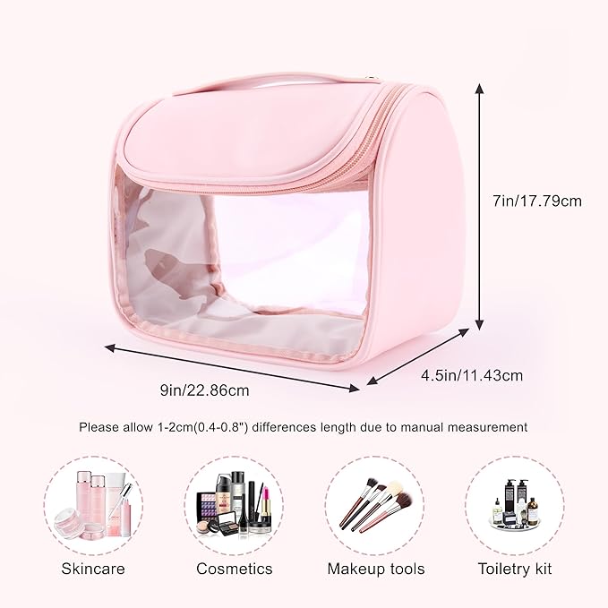 YFG Travel Toiletry Bag, Transparent Cosmetic Organizer with Hook, Portable, Organizer, for Travel-Sized Shampoo, makeup Accessories, Brushes Set, Conditioner, Medium Size