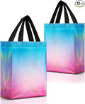 Nush Nush Gradient Aqua to Pink Gift Bags Medium Size – Set of 12 Reusable Gift Bags Holographic Finish - Perfect Pink Goodie Bag for Birthday Party Favors, Bridal Shower, Christmas, Holiday - 8x4x10