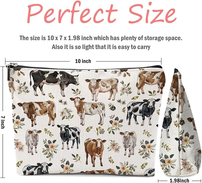 Cow Gifts, Cow Print Stuff Makeup Bag, Cosmetic Bag Travel Pouch, Animal Lovers Friendship Graduation Birthday Gifts for Women Girls Daughter Sisters Bestie Best Friend