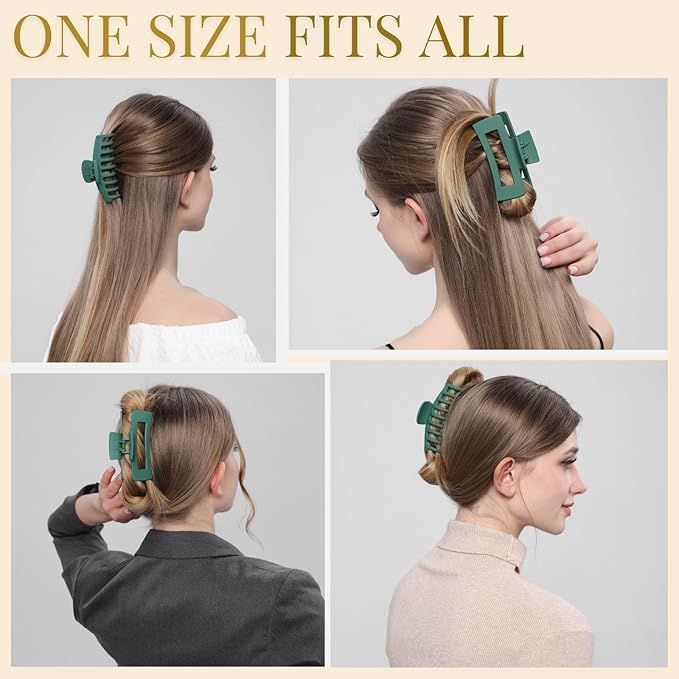 Green Hair Clips for Women - 8 Pack 4.3 Inch Large Matte Banana Claw Clips for Women Thin Thick Curly Hair, Big Strong Hold jaw