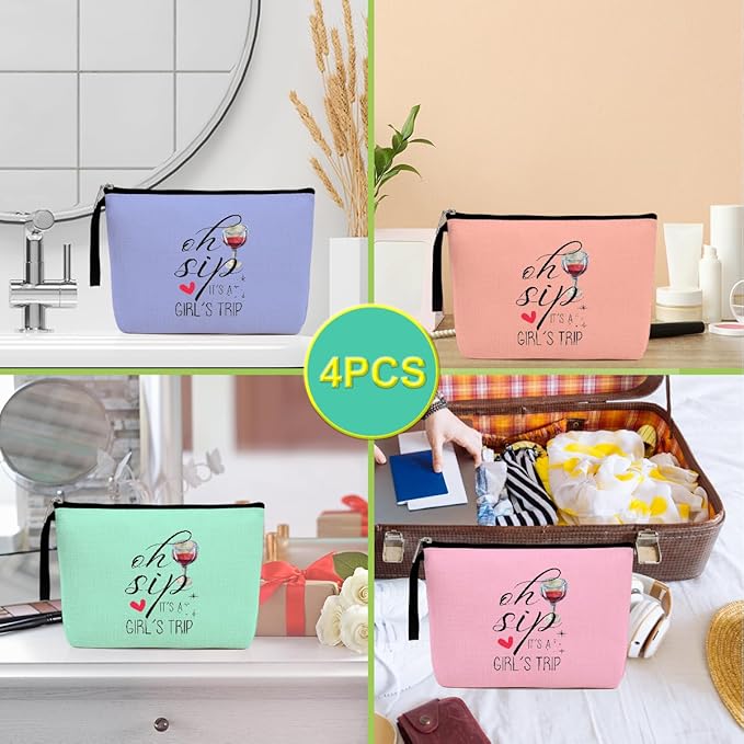 Hanamiya Na 4Pcs Girls Trip Gifts Favors Weekend Makeup Bag, Friendship Girls Weekend Gifts Weekender Bags for Women Girl Bridesmaid Cosmetic Bag Zipper Pouch Wedding Bachelorette Party