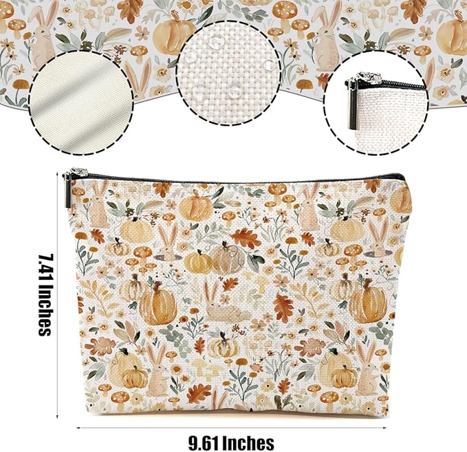 4 Packs Retro Flowers Makeup Bag Floral Pumpkin Rabbit Cosmetic Bag Friend Friendship Gifts for Women Girls Sister Mom Botanical Travel Organizer Zipper Pouch Christmas Thanksgiving Birthday Gifts