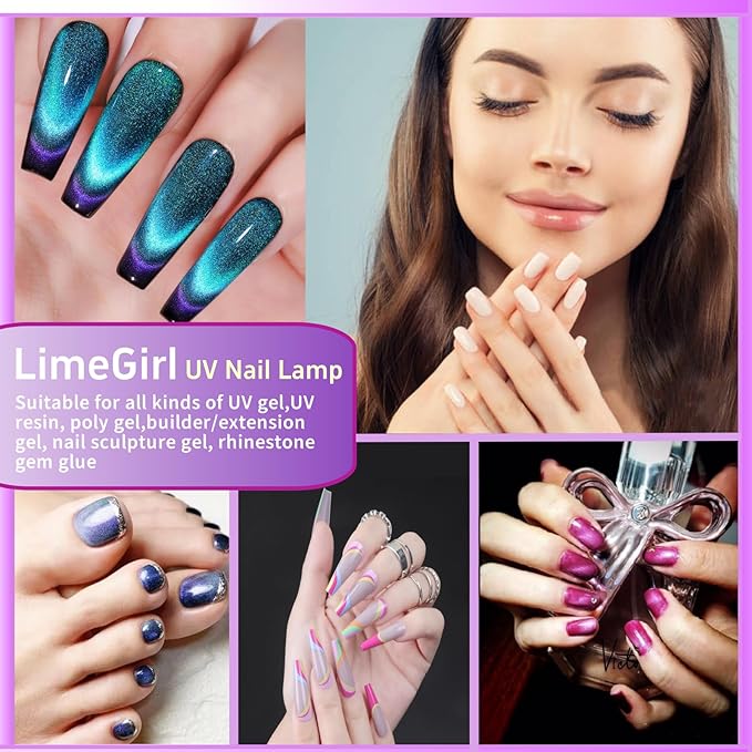 LimeGirl Cordless White Nail Lamp for Gel X, Professional LED UV Nail Curing Lamp for Gel Nail Polish, Fast Nail Dryer with 4 Timers & Sensor, Rechargeable UV Lights for Salon & Home
