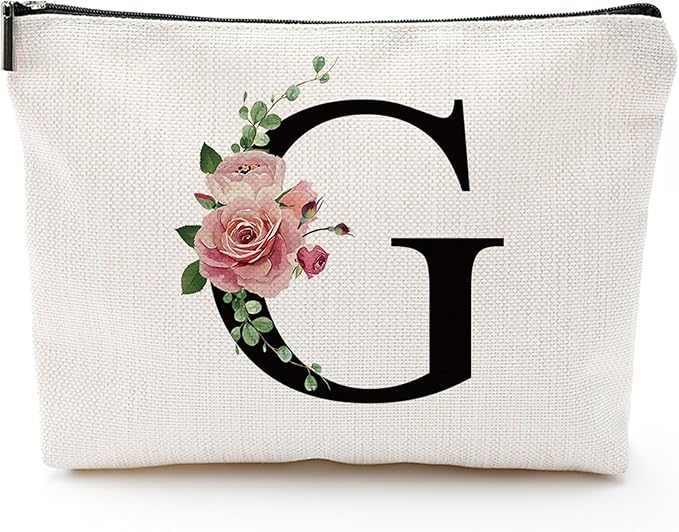 Initial A-Z Personalized Letter Makeup Bag, Monogrammed Bridesmaid Gifts/Presents Cosmetic Bag, Portable Stationery Storage Organizer Pouch, Friendship Love Travel Makeup Bags
