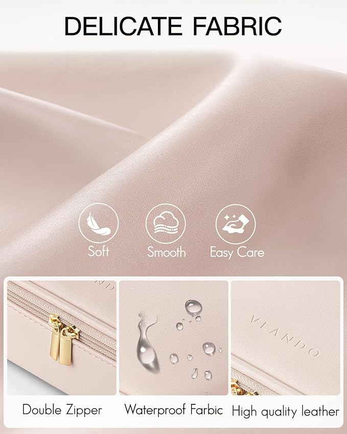 Vlando Makeup Travel Bag,Small Makeup Pouch for Small Items Travel Essentials Mini Toiletries-Apricot White