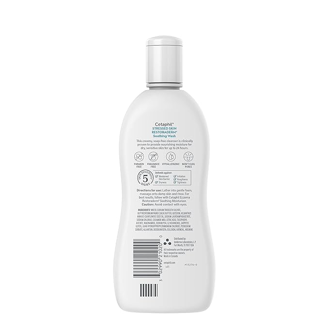 Cetaphil RESTORADERM Soothing Wash, 10 fl oz, Soothes Dry, Stressed Skin, Hypoallergenic, Soap & Paraben Free, National Eczema Association Endorsed