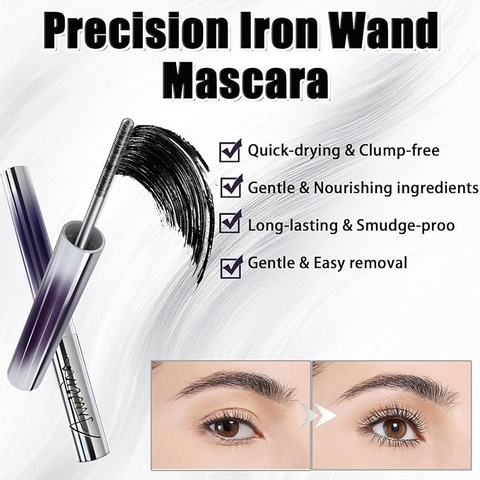2 PCS Iron Wand Mascara, Metal Wand Mascara, 3D Curling Metal MascaraWand, Clump-Free, Waterproof & Smudge-Proof Formula For Naturally Long, Thick Lashes