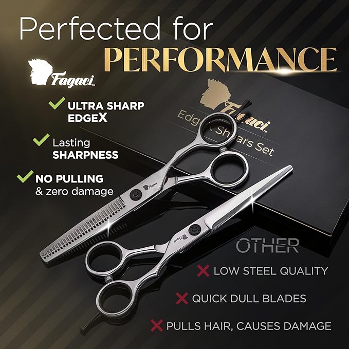 Fagaci Hair Cutting Scissors Set 6" Razor-Sharp, Professional Hair Scissors with Precise Cut and No Snag, Thinning Shears for Haircutting, Lasting Sharpness and Durable Steel Haircut Barber Shears