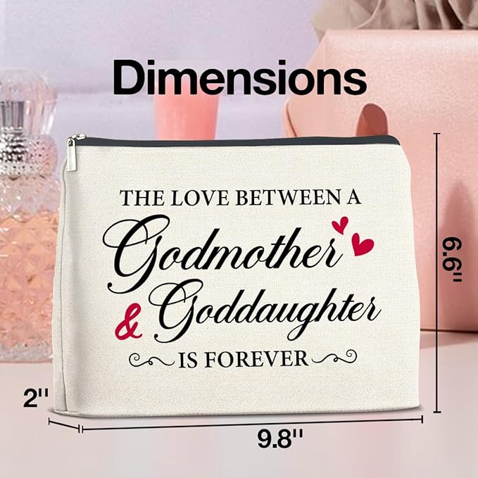 Makeup Bag Godmother Gifts from Goddaughter, Gifts for Godmother and Goddaughter Cosmetic Bag Zipper Makeup Pouch