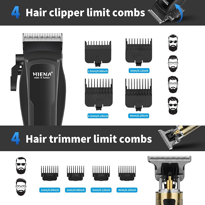 HIENA PRO Professional Cordless Hair Clippers for Men, T-Blade Beard Trimmer & Foil Shaver Set, Barber Clipper Hair Cutting Grooming Kit, Barber kit