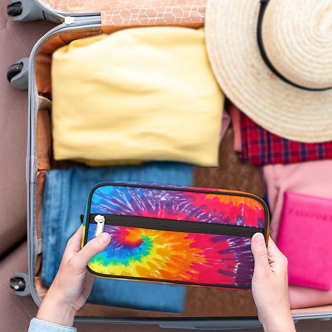Rainbow Tie Dye Travel Toiletry Bag for Women Men Abstract Swirl Tie Dye Lightweight Cosmetic Makeup Bag Waterproof Shaving Bag Dopp Kit with Large Capacity for Toiletries and Shaving Accessories