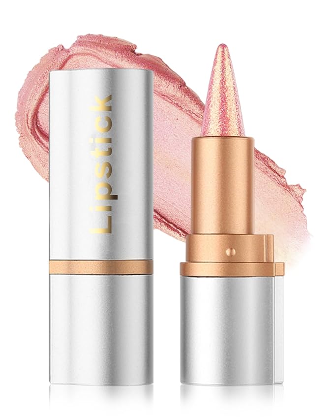 Pink Glitter Lipstick Lip Liner,Shimmer Metallic Matte Long-Lasting Waterproof Non-stick Lip Tint Stain,High Pigmented Lip Gloss Full Coverage lipcolor Pen,Christmas Makeup Gift for Women Girl-01