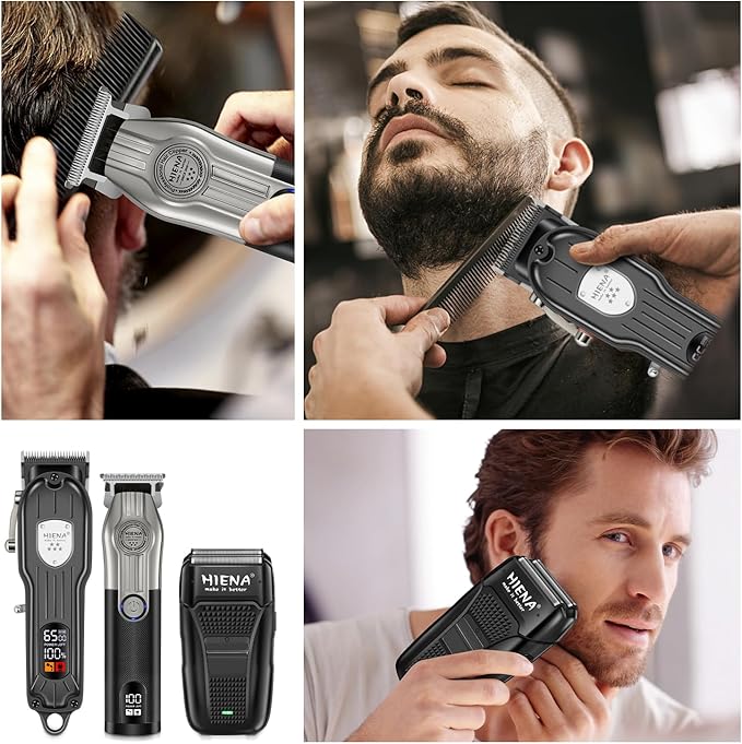 HIENA PRO Hair Clippers for Men Professional Cordless Hair Clippers Electric Beard Trimmer and Foil Shaver Set Home Hair Cutting Kit Type-C Rechargeable for Barber Clippers with LED Display