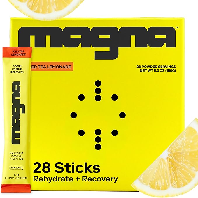 MAGNA Electrolytes Powder Drink Mix for Hydration, Energy & Focus Support with Magnesium L Threonate, Sodium, Potassium, Vitamin D, B6 & B12, Sugar Free, Tea Lemonade Flavor, 28 Servings