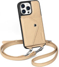 LUCKYCOIN Crossbody Wallet Phone Case for iPhone 14 Pro Max,100% Genuine Leather Wallet Phone Case with Expandable Flip Card Holder,Phone Purse for Women with Adjustable Removable Strap - Pebble Beige