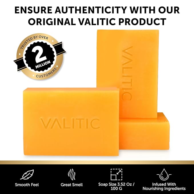 VALITIC Kojic Acid Soap for Hyperpigmentation - with Glutathione, Collagen & Vitamin C - Natural Soap Bars with Turmeric - Original Japanese Complex for Dark Spot Correction - 4 Pack + Holder