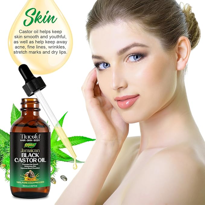Tiuedu 2PCS Jamaican Black Castor Oil for Hair Growth,Thicker Eyelashes & Eyebrows,Castor Oil for Face,Body & Skin,100% Pure Cold Pressed Black Castor Oil,Hair Nourishing Oil