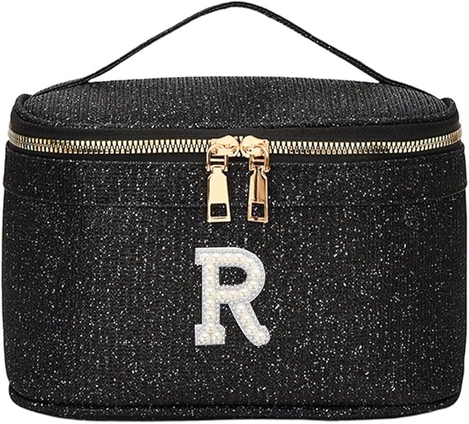 EURYNOME Makeup Bag with Custom Letter R, Water-Resistant Travel Organizer Pouch, (8.3x5.1x5.1 Inch) Cosmetic Case for Women