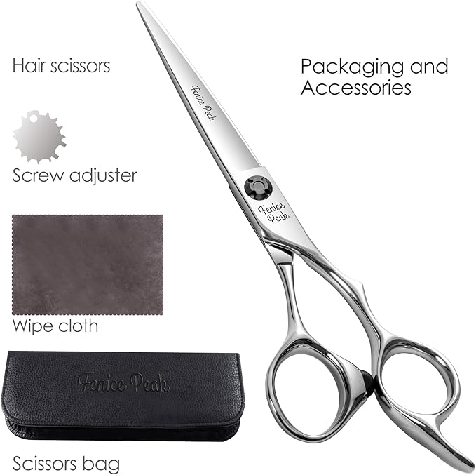 Fenice Peak CNC Professional Hair Cutting Scissors 6.0 Inch Sharp Convex Blade Barber Shears Made of VG10 Japanese Stainless Steel with Adjustment Screw for Salon Hairdressing and Home User