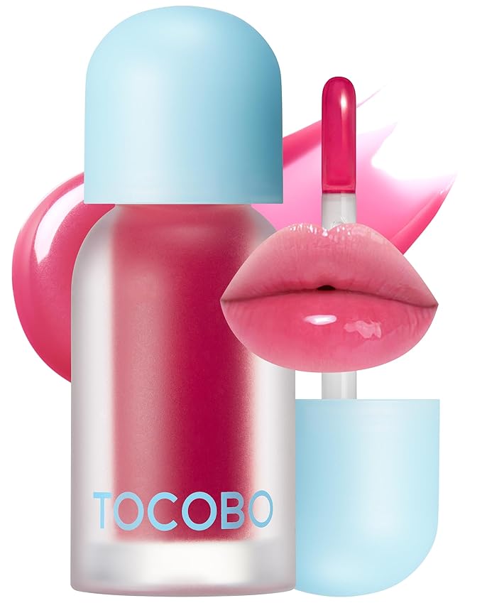 TOCOBO Juicy Berry Plumping Lip Oil 06 Berry Candy – Korean Vegan Hydrating Lip Oil with Plant Oils for High Shine Gloss - Non Sticky Formula for All Skin Tones, 0.14 fl.oz.