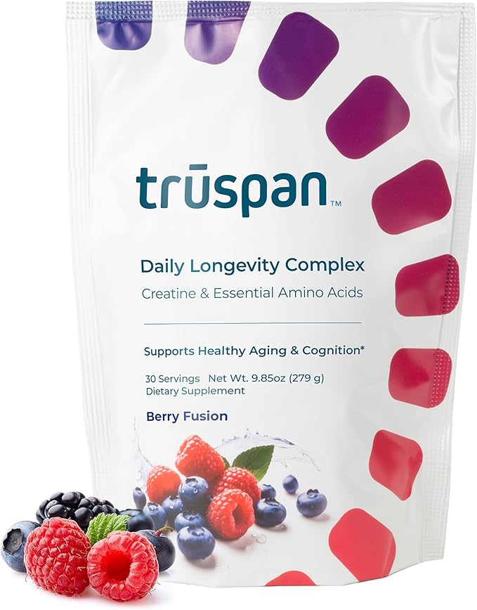 TruSpan Daily Longevity Complex Creatine Powder, with Essential Amino Acids, Sugar Free, Berry Fusion Flavor, 30 Servings