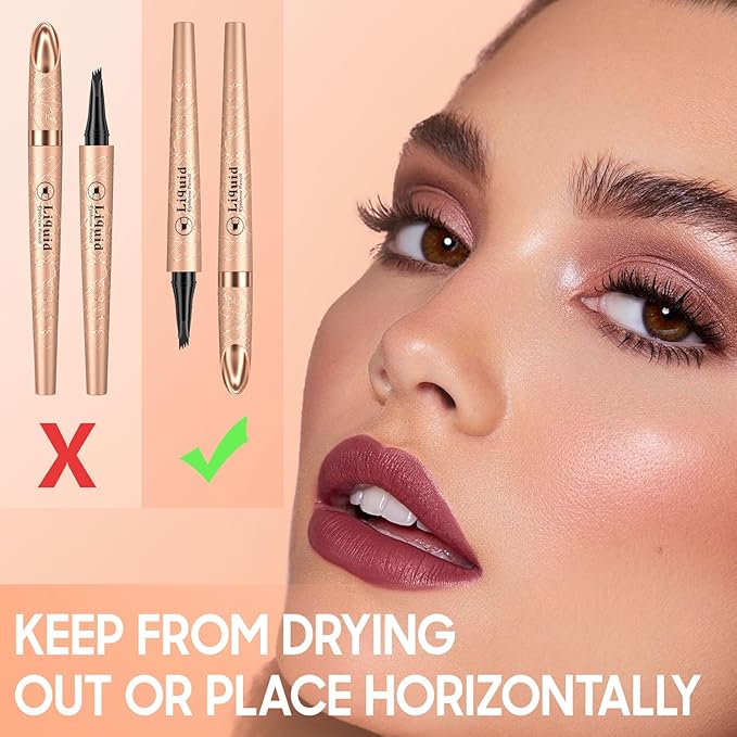 Eyebrow Pen - Upgraded 3D Liquid Eye Brow Microblading Pencil With Micro 4 Point Lift & Brow Pen Snatch, Long-Lasting Waterproof (Dark Brown)