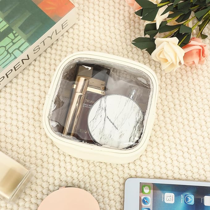 Clear Makeup Bag with 2 Cute Chenille patterns - Waterproof PU Leather Cosmetic Case, Mini Personalized Toiletry Pouch for Women & Teens, ideal for Travel & Gift