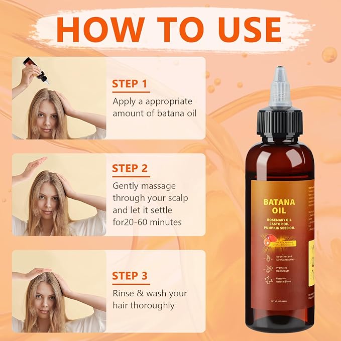 Natural Batana Hair Revival Formul, 4-in-1 Liquid Batana Oil, Batana Oil for Hair, Rosemary Oil for Hair, for Men and Women, Prevents Dry Hair & Hair Loss for All Hair Types (1PCS)
