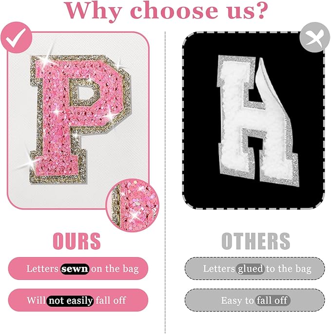 Personalized Initial Letter Makeup Bag, Small Preppy Glitter Letter Cosmetic Pouch PU Waterproof Zipper Travel Toiletry Bag, Unique Letter Patch Makeup Organizer Gift for Women Teen Girls(Letter P)