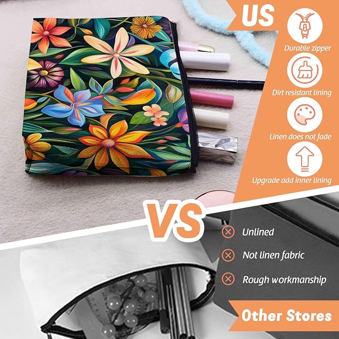 Cosmetic Bags Travel Makeup Toilet Case Waterproof Pouch for Women Girls 6.7X9.45inches - Color - Rich Painting of Diverse Flowers
