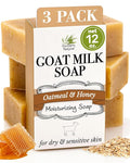 Southern Natural Oatmeal Soap Bar (3 Pack) Unscented Goat Milk Soap Bars With Colloidal Oatmeal & Honey. For Dry, Sensitive Skin. Fragrance Free Cleanser