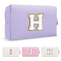 Personalized Makeup Bag Initial A-Z Preppy Patch Bag,Small PU Leather Travel Cosmetic Bag Pouch with Zipper,Purple Cute Toiletry Bag,Gift Ideal for Teen Girls Women Birthday Friend Mom,Latter H