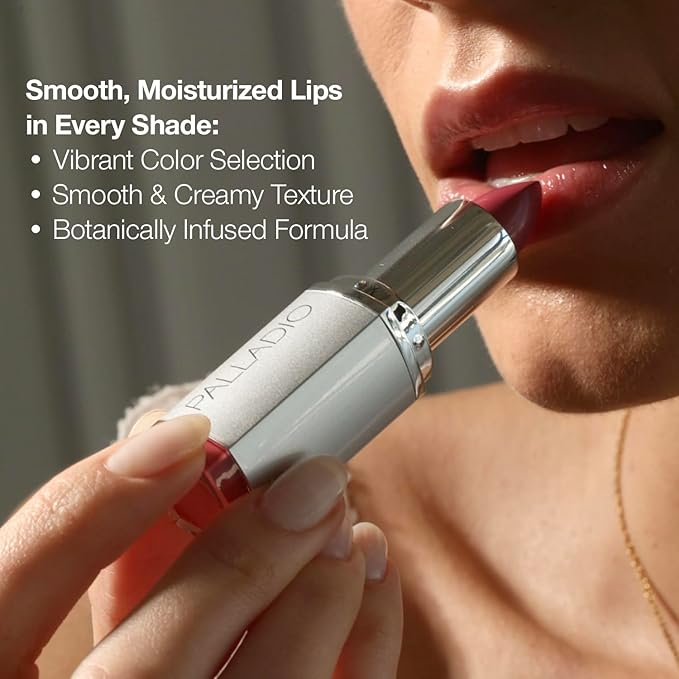 Palladio Herbal Lipstick, Rich Pigmented and Creamy, Infused with Aloe Vera, Chamomile & Ginseng, Prevents Lips from Drying, Combats Fine Lines, Long Lasting Lipstick, Angelica