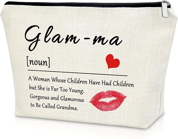 Sazuwu Grandma Gifts: Makeup Bag for Mother's Day, Retirement, Birthday & Christmas - Glamma Travel Pouch