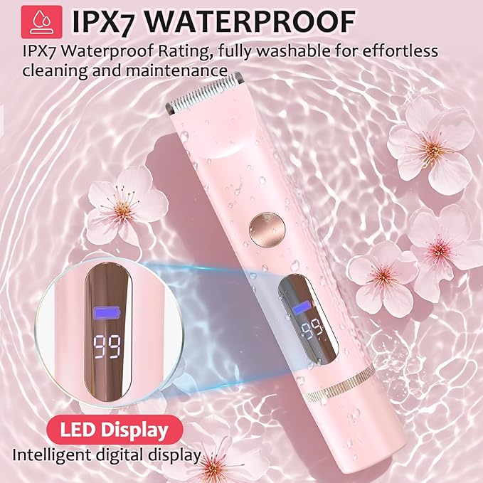 Bikini Trimmer for Women,IPX7 Waterproof Rating for Wet and Dry Use,Rechargeable,Electric Razors for Women,2 in 1 Dual Blade,for Use on The Face, Underarms, Bikini Area and Legs. (Pink)