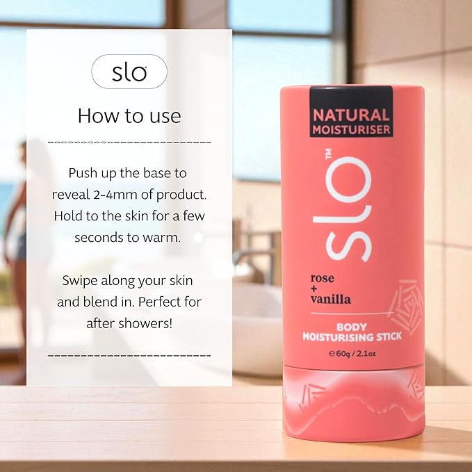 Slo Natural Moisturizing Stick | Body Balm with Organic Ingredients | Hydrating Nourishing | Coconut, Cocoa Butter & Antioxidants | Travel-Friendly | Rose Vanilla & Vanilla Cacao | 2set (2x2.1oz/60g)