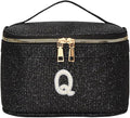 EURYNOME Makeup Bag with Custom Letter Q, Water-Resistant Travel Organizer Pouch, (8.3x5.1x5.1 Inch) Cosmetic Case for Women