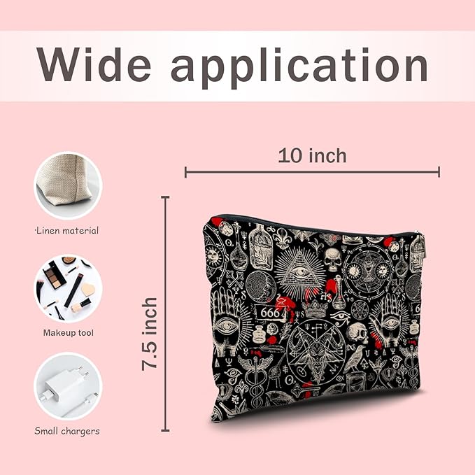 Nogrit Gothic Black Makeup Bag - Retro Black Small Cosmetic Makeup Bag for Purse, Gothic Gifts for Women