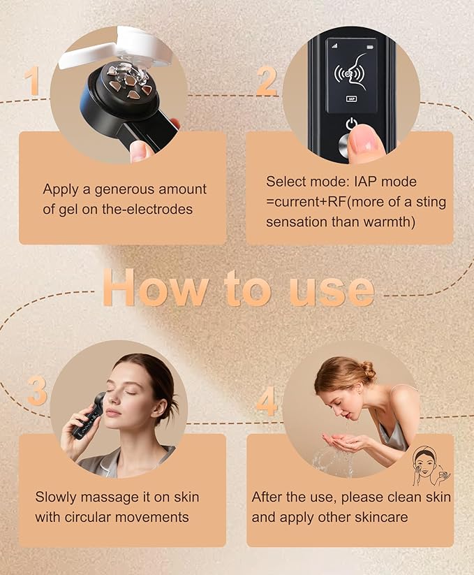 Radio Frequency Skin Tightening Device | 6 in 1 Home RF Face Beauty Device | Professional Facial Skin Tightening | Lifting | Wrinkle Reducing | Anti Aging | Depuff | Increase Absorption(with Gel)