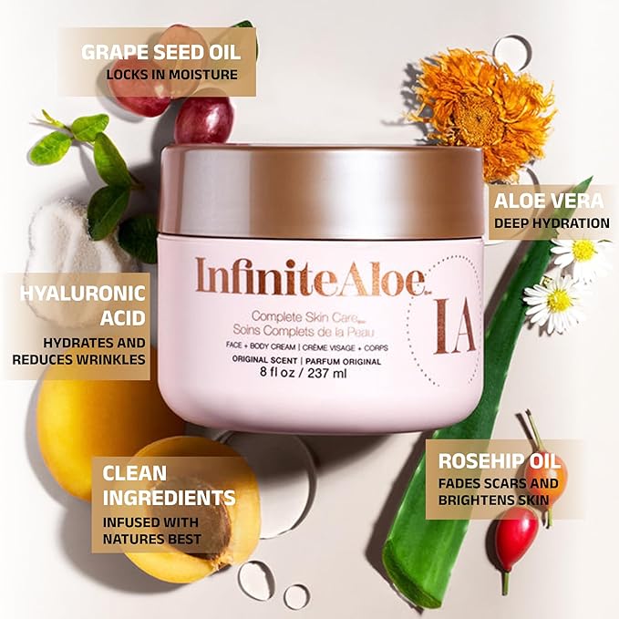 InfiniteAloe Complete Skin Care, Aloe Vera Powered Face and Body Cream for All Skin Types, Dry Skin Everyday Hero, Original Scent - Small Jar 2 oz