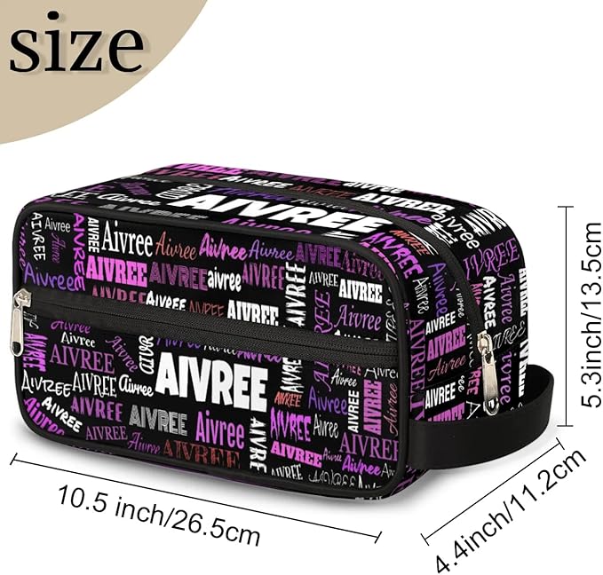 Personalized Makeup Bag with Name, Travel Cosmetic Bag for Women, Friends, Mother's Day, Bridesmaid, Bride, Wedding, Graduation, Black Background