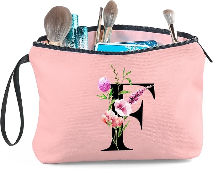 Birthday Thank You Appreciation Monogrammed Gifts for Mom Aunt Teacher Sister Friend Coworkers Bride Bridesmaid Makeup Cosmetic Bag with Mirror Mothers Day Christmas Graduation F