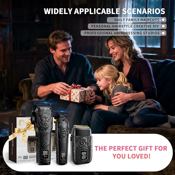Professional Cordless Mens Hair Clippers & Beard Trimmer and Electric Shavers Kits & Sets,Metal Hair Clippers Cutting Grooming Kit with Long Battery Life for Family Barber Use (Black)