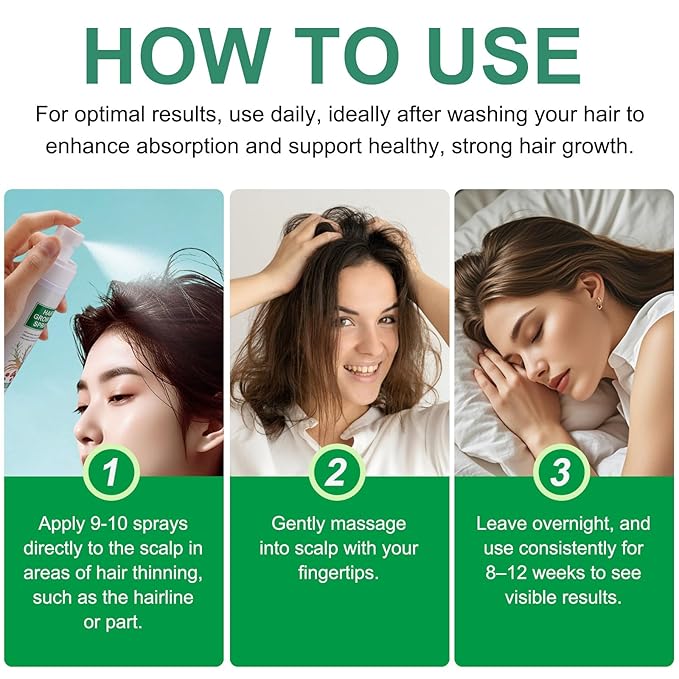 Hair Growth Spray, 2 Pack Natural Hair Growth Oil Spray With Biotin, Batana, Rosemary, and Castor Oil, Caffeine Ginseng Support Scalp Care Treatment, Thinning Hair Regrowth Thickening, Reduce damage