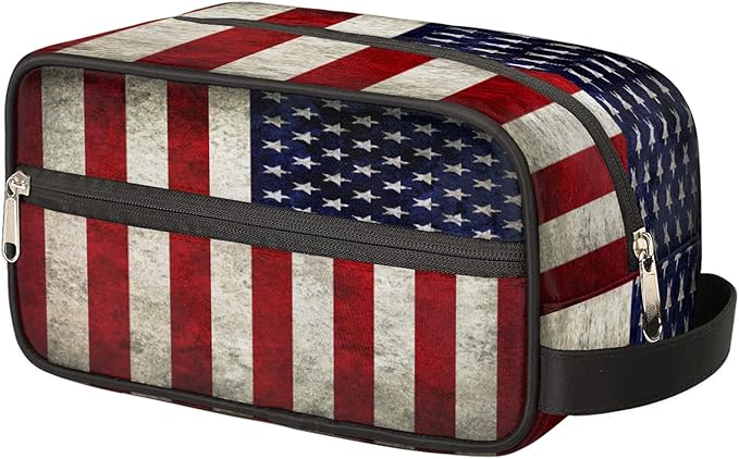 Travel Toiletry Bag for Women Men Retro American USA Flag Lightweight Cosmetic Makeup Bag Organizer Waterproof Shaving Bag Dopp Kit with Large Capacity for Toiletries and Shaving Accessories