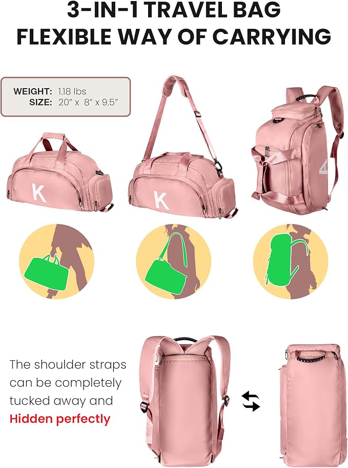 Sweet 16 Gifts for Girls, Initial Gym Bags with Shoe Compartment, Dance Bag for Girls, Monogram Kid Overnight Bags, Ballet Sport Gymnastics Cheer Travel Duffle Tote (Letter T)